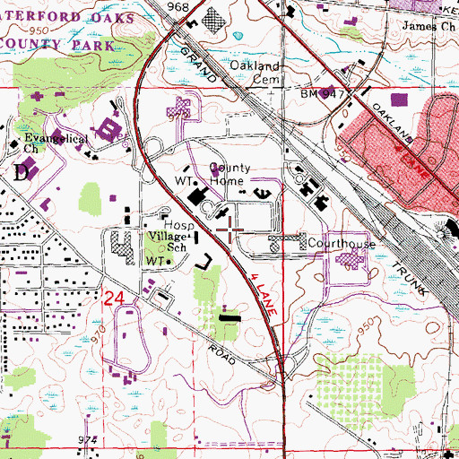 Topographic Map of Oakland County Research Library, MI