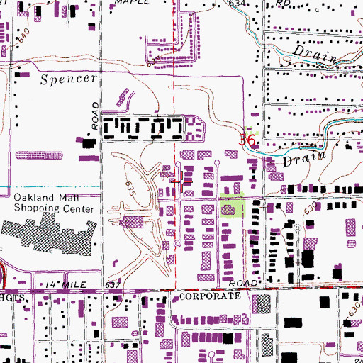 Topographic Map of Oakland Plaza Shopping Center, MI