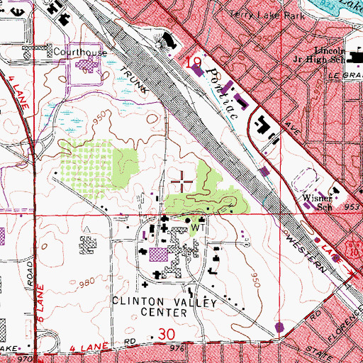 Topographic Map of Oakland Pointe Shopping Center, MI