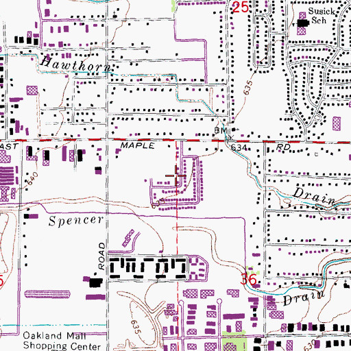 Topographic Map of Oakland Square Shopping Center, MI