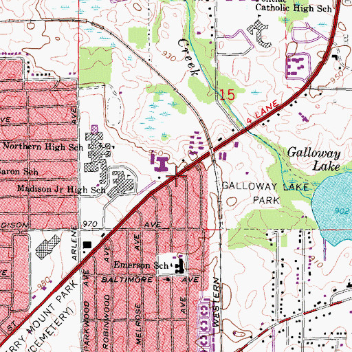Topographic Map of Oakland Technical Center Northeast, MI