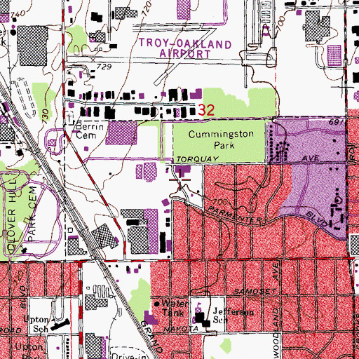 Topographic Map of Oakland Technical Center Southeast, MI