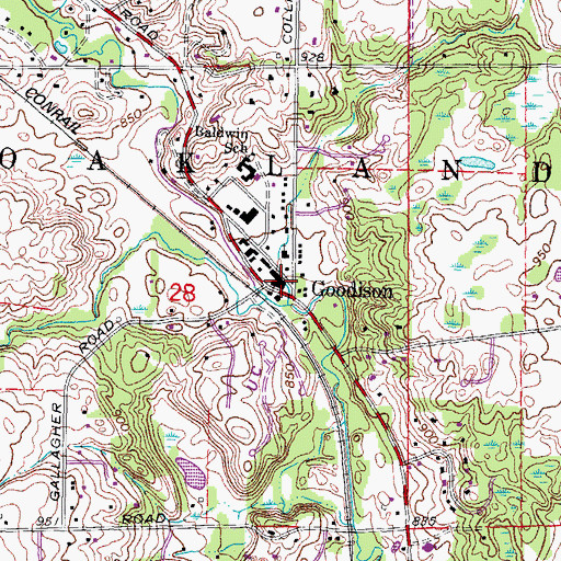 Topographic Map of Oakland Township Hall, MI