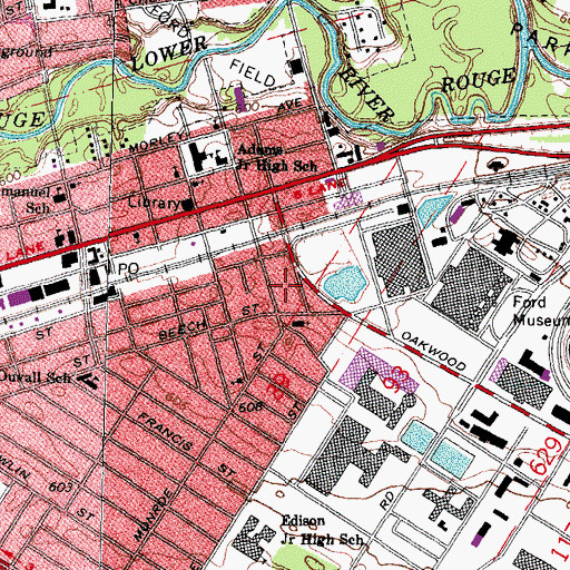 Topographic Map of Oakwood Cardiac Rehabilitation Center - Dearborn, MI