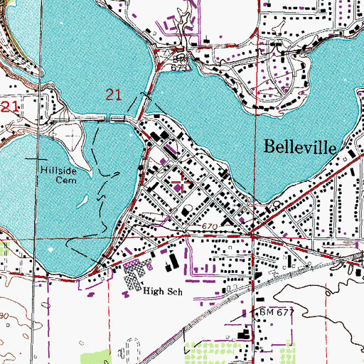 Topographic Map of Oakwood Healthcare Center - Belleville, MI