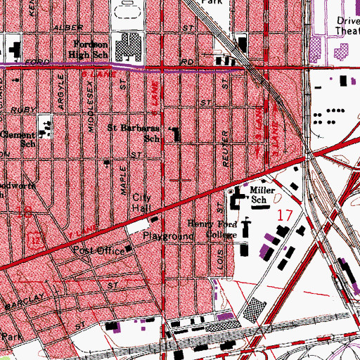 Topographic Map of Oakwood Healthcare Center - Dearborn, MI