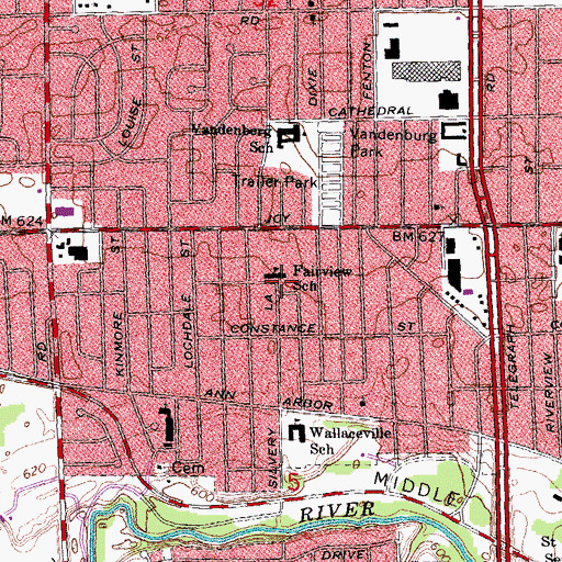 Topographic Map of Oakwood Healthcare Center - Dearborn Heights, MI