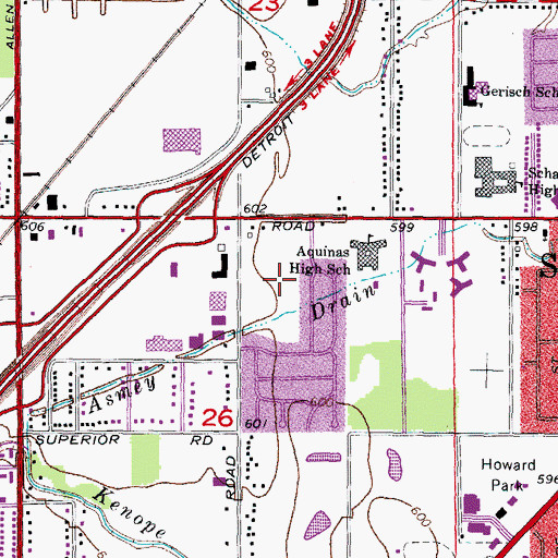 Topographic Map of Oakwood Healthcare Center - Southgate, MI
