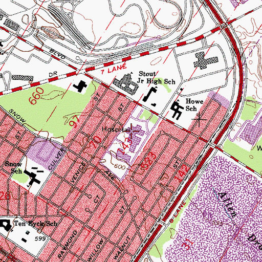 Topographic Map of Oakwood Hospital and Medical Center, MI