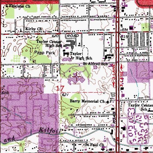 Topographic Map of Oakwood Heritage Hospital, MI