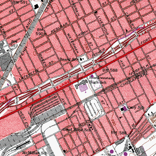 Topographic Map of Old Landmark Church of God in Christ, MI
