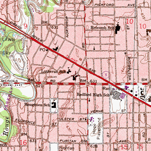 Topographic Map of Old Redford Academy, MI
