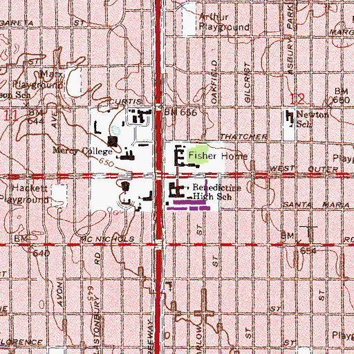 Topographic Map of Old Redford Academy High School, MI