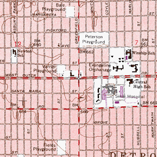 Topographic Map of Old Redford Academy Middle School, MI