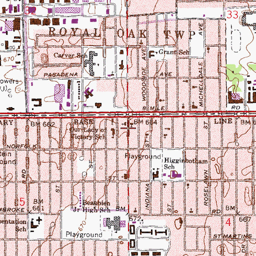 Topographic Map of Open Door Bible Fellowship Church, MI