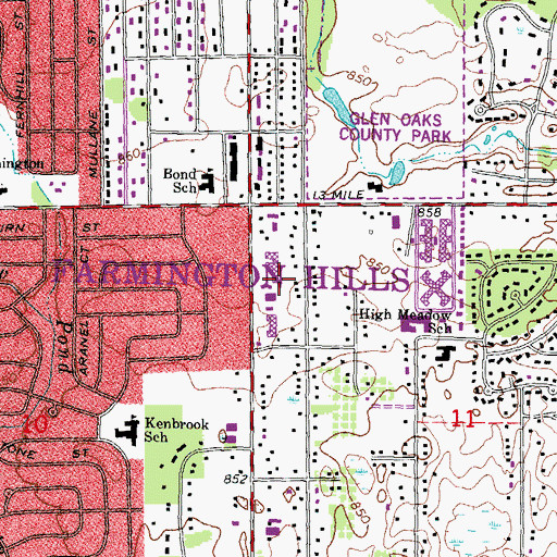 Topographic Map of Orchard Lake Plaza Shopping Center, MI