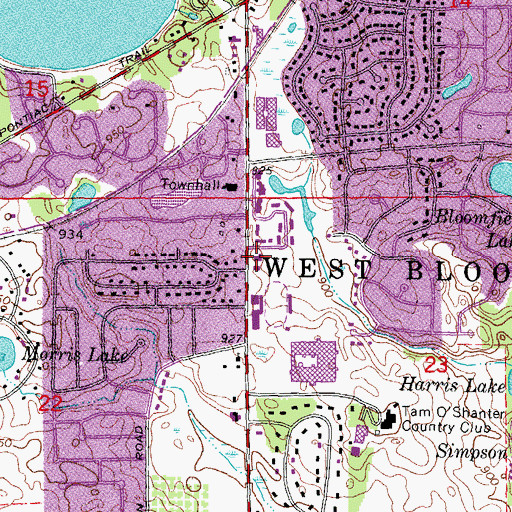 Topographic Map of West Bloomfield Fire Department Station 1, MI