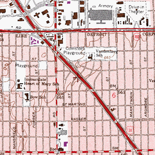 Topographic Map of Overcomers Evangelical Missionary Baptist Church, MI