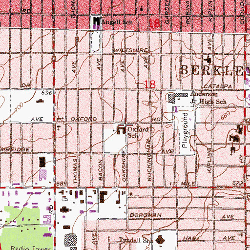 Topographic Map of Oxford Center, MI