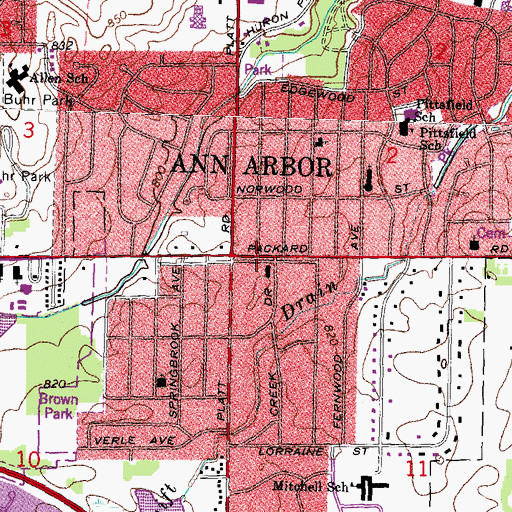 Topographic Map of Packard Platt Plaza Shopping Center, MI