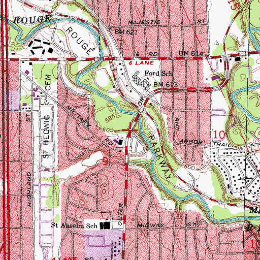 Topographic Map of Parkside Church of Christ, MI