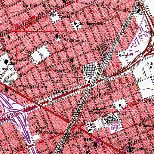 Topographic Map of Pilgrim Star Baptist Church, MI