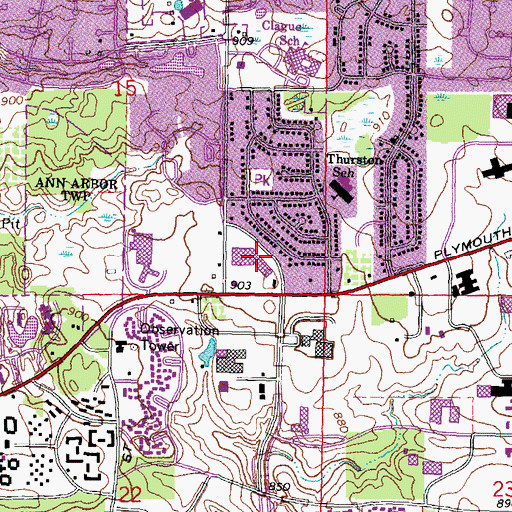 Topographic Map of Plymouth Road Mall Shopping Center, MI
