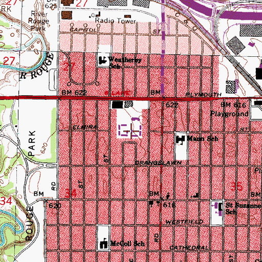 Topographic Map of Plymouth Square Shopping Center, MI