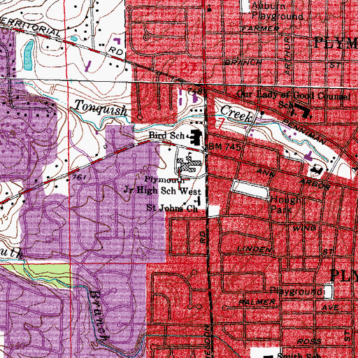 Topographic Map of Plymouth Square Shopping Center, MI