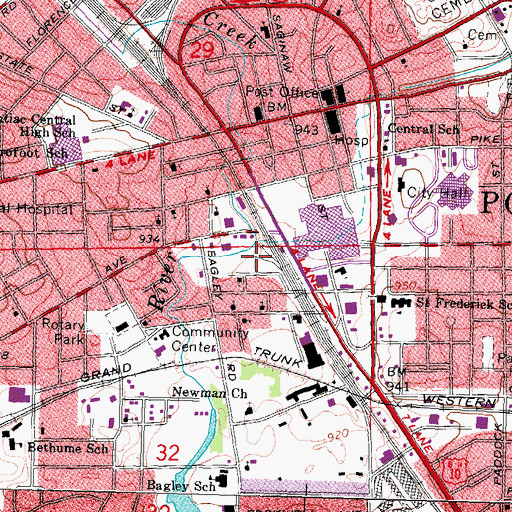 Topographic Map of Pontiac Greyhound Station, MI