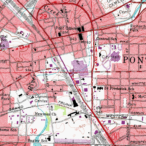 Topographic Map of Pontiac Plaza Shopping Center, MI