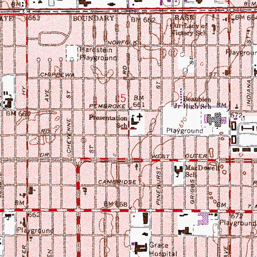 Topographic Map of Presentation Our Lady of Victory Church, MI