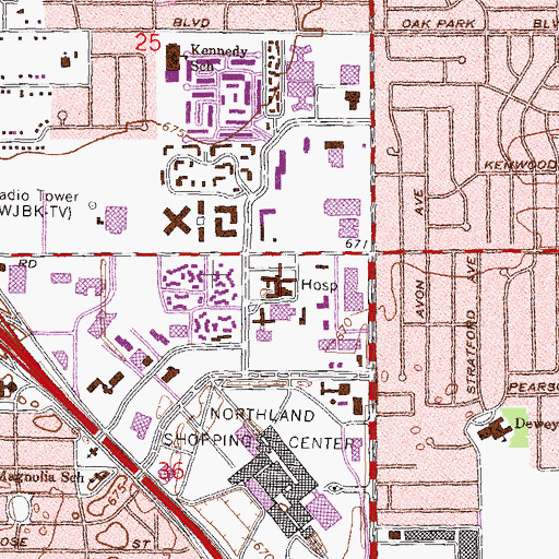 Topographic Map of Providence Hospital and Medical Center, MI