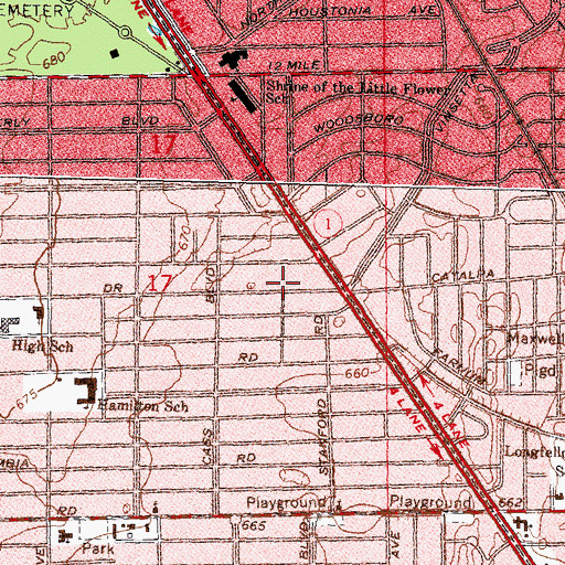 Topographic Map of Providence Medical Center - North Woodward, MI