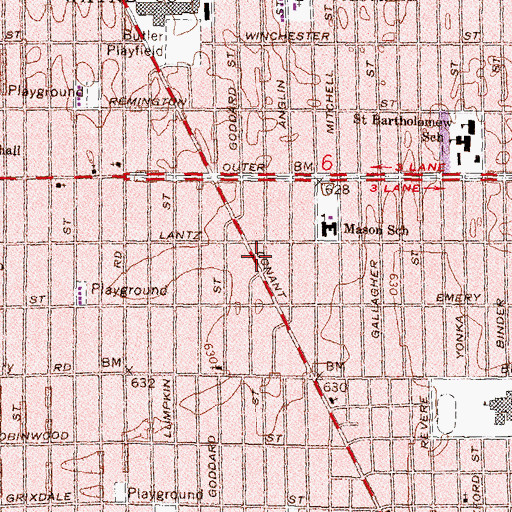 Topographic Map of Puritan Street Church of Christ, MI