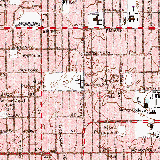 Topographic Map of Ralph W Emerson Elementary and Middle School, MI