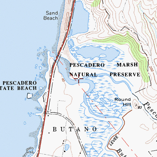 Topographic Map of Pescadero Creek, CA