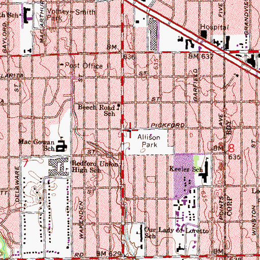Topographic Map of Charter Township of Redford Fire Department Station 1 North, MI
