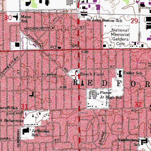 Topographic Map of Charter Township of Redford Fire Department Station 3 South, MI