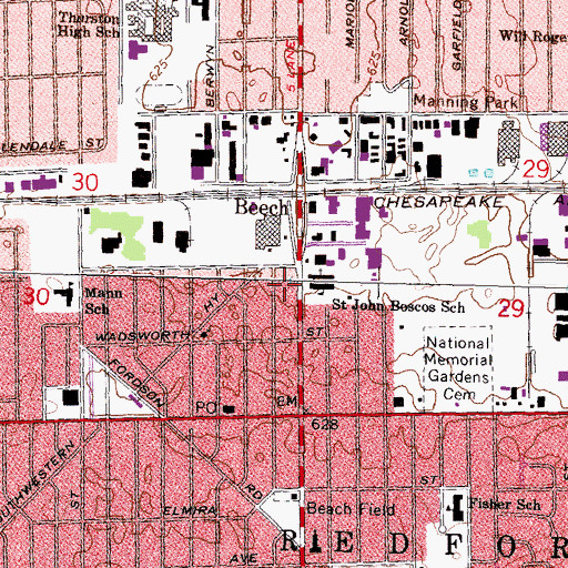 Topographic Map of Redford Historical Commission, MI