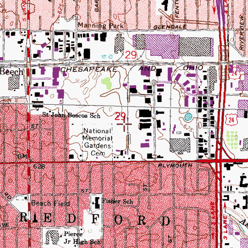Topographic Map of Redford Ice Arena, MI