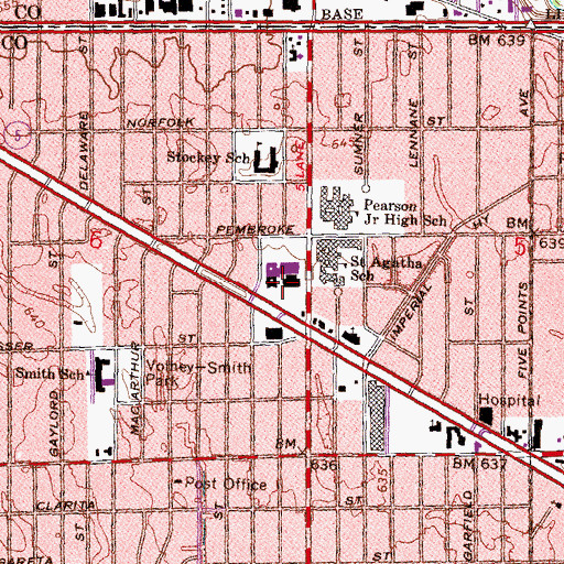 Topographic Map of Redford Oaks Shopping Center, MI