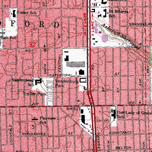 Topographic Map of Redford Plaza Shopping Center, MI