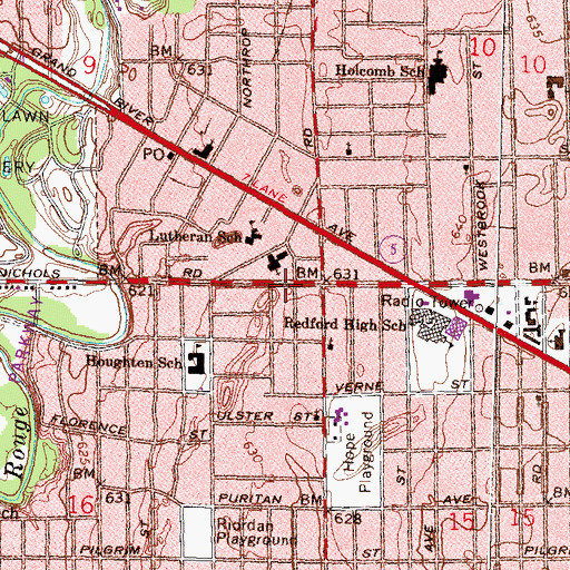 Topographic Map of Redford Presbyterian Church, MI