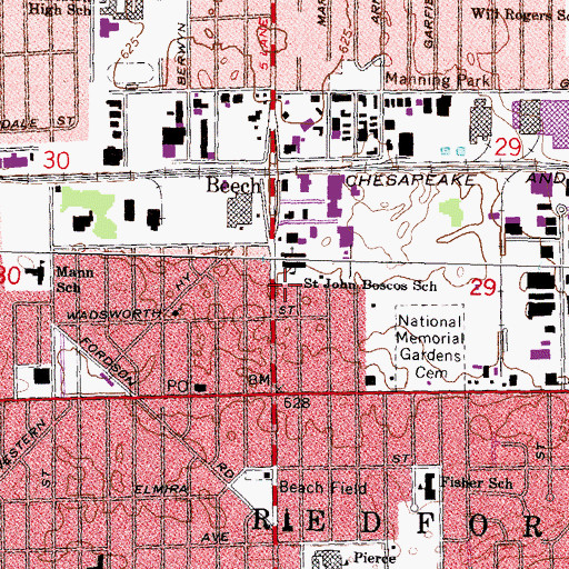 Topographic Map of Redford Public Service Building, MI
