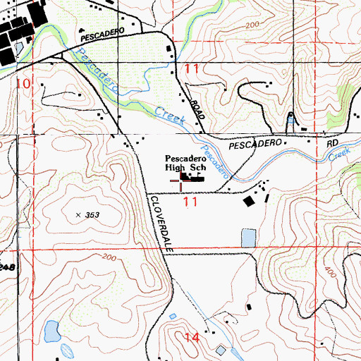 Topographic Map of Pescadero Middle and High School, CA
