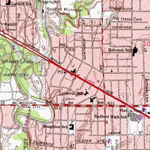 Topographic Map of Redford United Methodist Church, MI