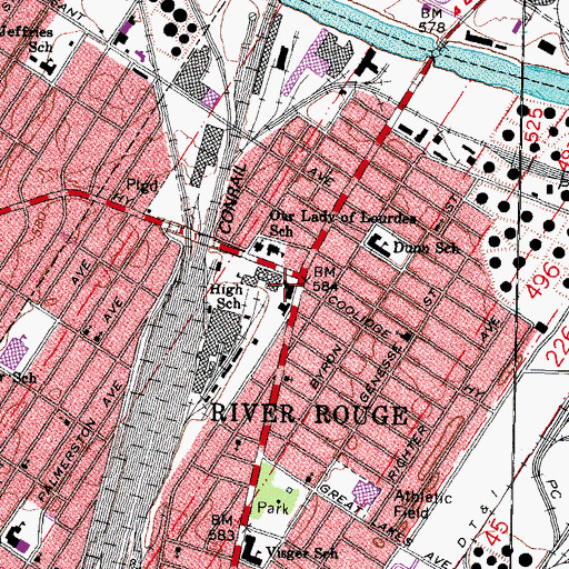 Topographic Map of City of River Rouge Fire Department, MI