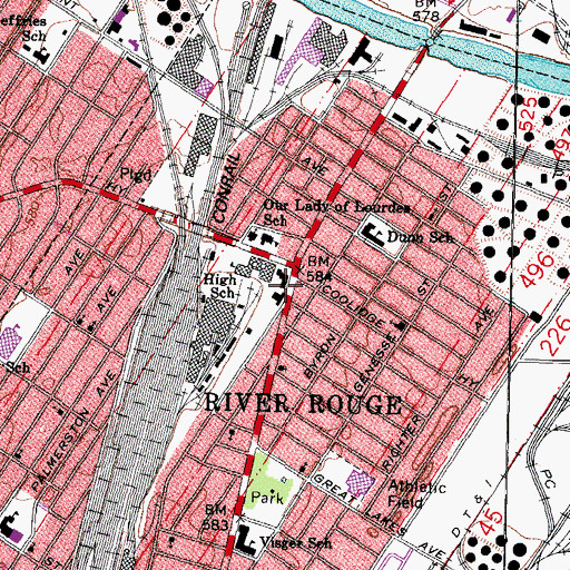 Topographic Map of River Rouge Police Department, MI