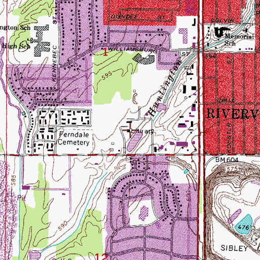 Topographic Map of Riverview Library, MI